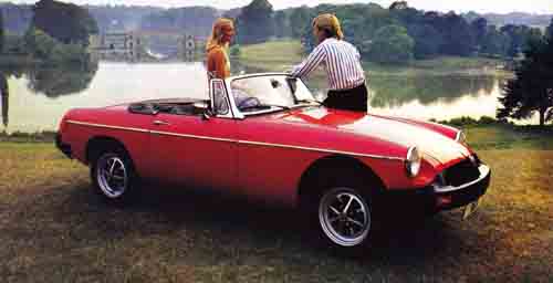 An MGB with polyurethane bumpers photographed at Blenheim Palace