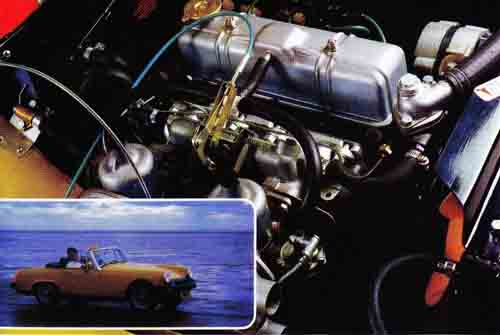 The Triumph 1500cc engine neatly installed in the MG Midget