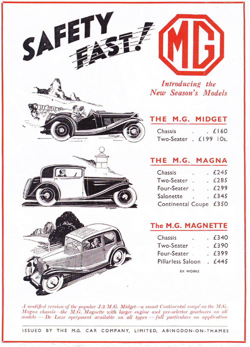 An advert from the September 1933 issue of The MaGazine showing the Safety Fast! slogan.