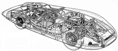 Cutaway of EX179 with Twin Cam Engine installed c. 1956