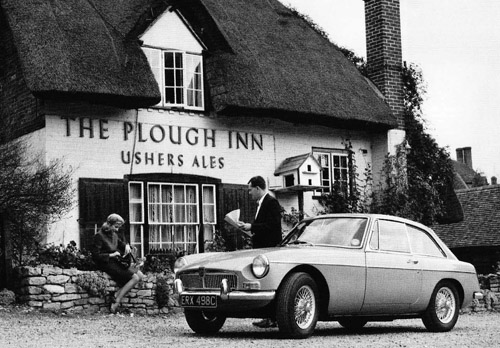 Publicity Shot of the MGB GT at "The Plough Inn"